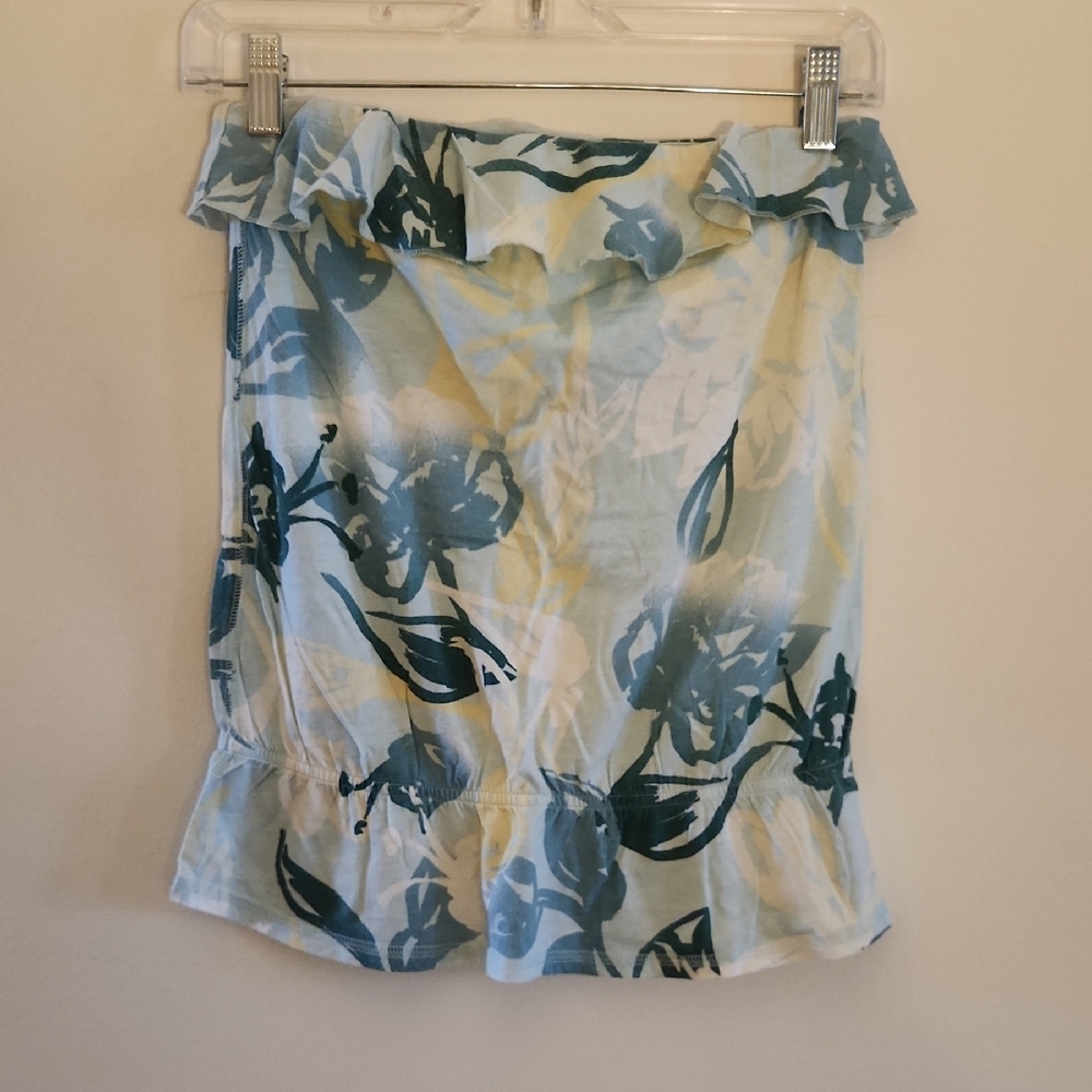 American Eagle Outfitters Blue Floral Tube Top With Ruffle, Size Small